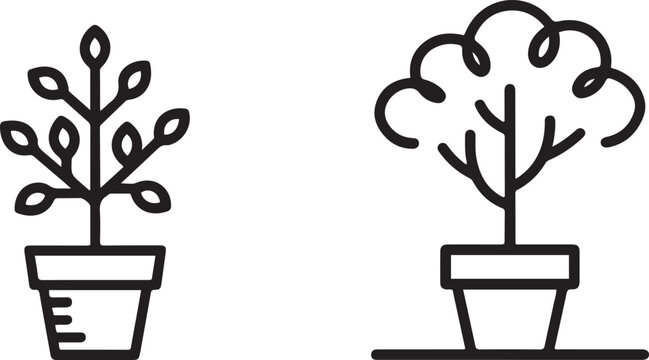 Plant tree in pot.one line Art icon drawing vector