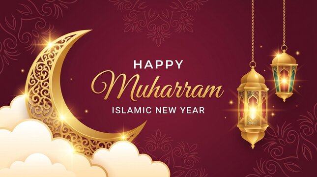 Happy muharram islamic new hijri year maroon background