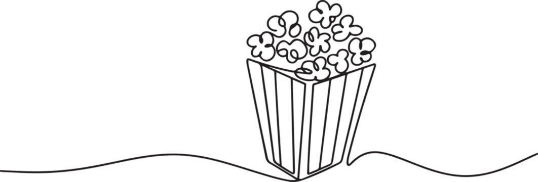 popcorn in paper box one continuous line drawing.one line Art icon drawing vector