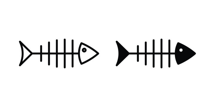 Fish bone icon concept editable stroke outline. flat vector illustration.