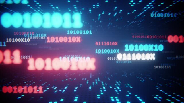 Programming code flying through a digital information cyberspace. Seamless loop.