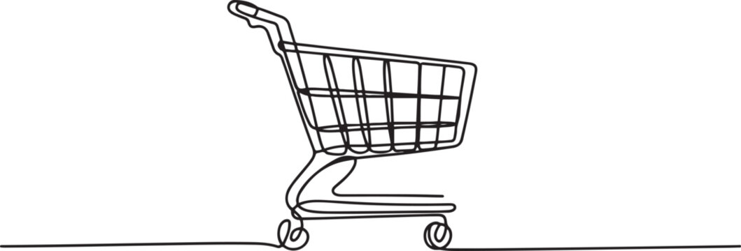 Single continuous line drawing of a shopping cart.one line Art icon drawing vector