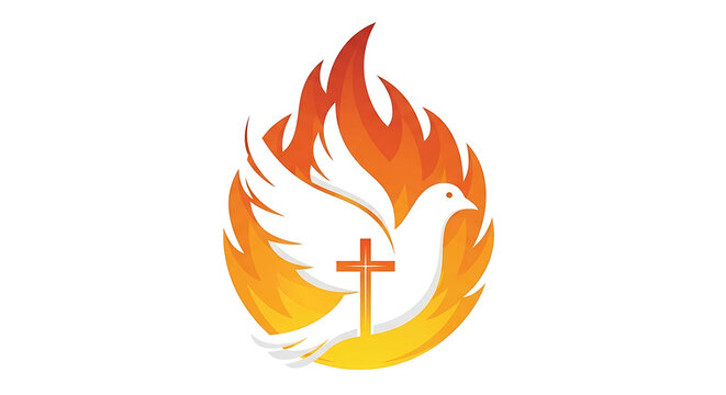 Orange flame dove with cross icon