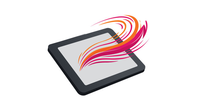 Creative colorful line vector icon of a graphic drawing tablet with a digital stylus pen, perfect for modern digital art illustration, tech design tools, and professional workspace symbols.