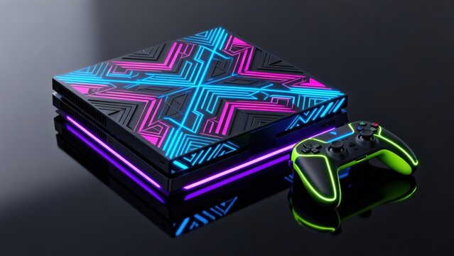 Gaming console with neon lights