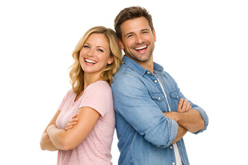 Fototapeta premium A joyful man and woman embracing, showing affection and happiness in a bright setting.
