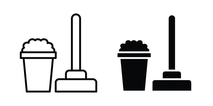 Mop cleaning icon concept editable stroke outline. flat vector illustration.