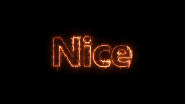 Burning fire text nice animation effect with glowing orange flames on black background for creative video editing projects.