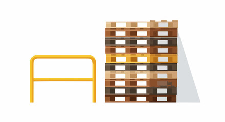 Obraz premium Stack of Wooden Pallets and Yellow Industrial Safety Railing Vector Illustration. Logistics, Warehouse, and Shipping Concept Isolated on White.