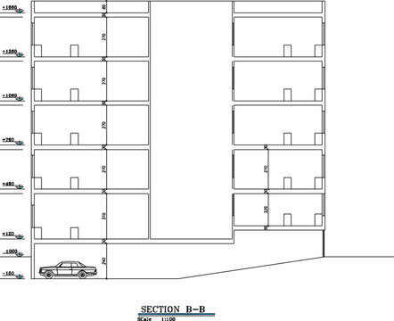 Vector sketch illustration of silhouette of architectural design of 5 Floors Apartment Building, 2 units per floor modern with scale size