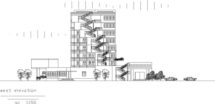 vector sketch illustration silhouette architectural design interior plan site plan layout section view facade elevation Story modern hotel apartment 