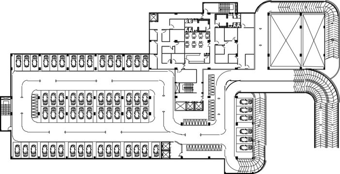 vector sketch illustration silhouette architectural design construction site plan layout parking basement modern apartment hotel building 