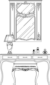 vector sketch illustration silhouette design interior furniture bedroom dressing table for dressing up classic vintage style