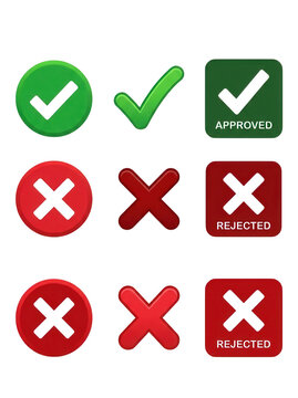 Checkmarks and crosses icons on transparent background