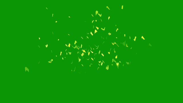 colorful confetti burst over solid green background isolated 3d animation. Falling golden confetti for christmas graphics, social media ads, new year and festive event animation. 4k