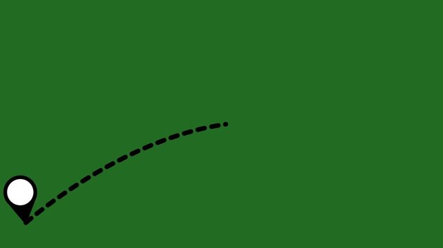 Minimal travel path animation, airplane following dotted line between pins green screen, points 1 a and 2 b, travel path airplane map 4k, seamless loop motion graphics for logistics tracking.