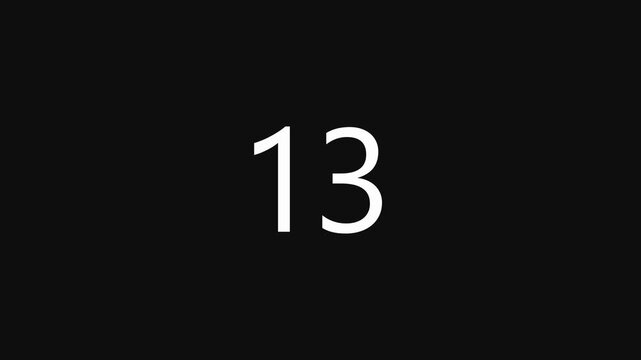 Countdown timer showing numbers from 19 to 1 with a black background, motion graphics.