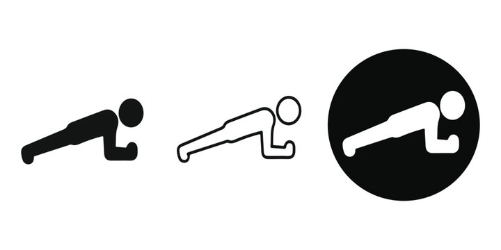 Plank Exercise Icons Set with Solid, Outline and Circle Styles for Core Workout Fitness App UI Vector on White Background