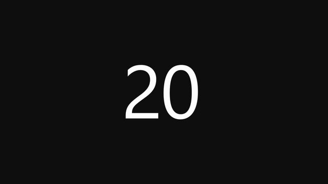 Countdown from twenty nine to one with white numbers on black background timer.
