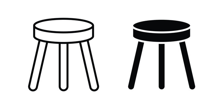 Three legged stool icon concept editable stroke outline. flat vector illustration.