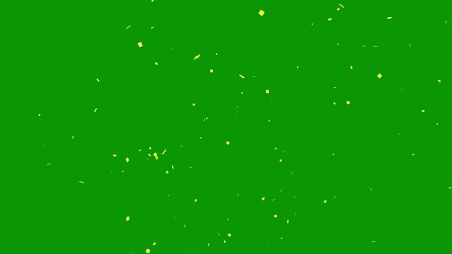 Gigantic explosion of confetti and colored ribbons. Golden glitter celebration confetti effect on green background alpha matte channel, isolated double burst of festive gold confetti for new year. 4k