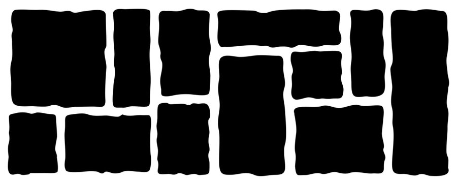 Doodle frames with uneven shapes, wavy irregular rectangles text boxes, squares with wavy rough edges, curved picture painting frameworks, organic forms, curvy uneven callouts, square quote frames