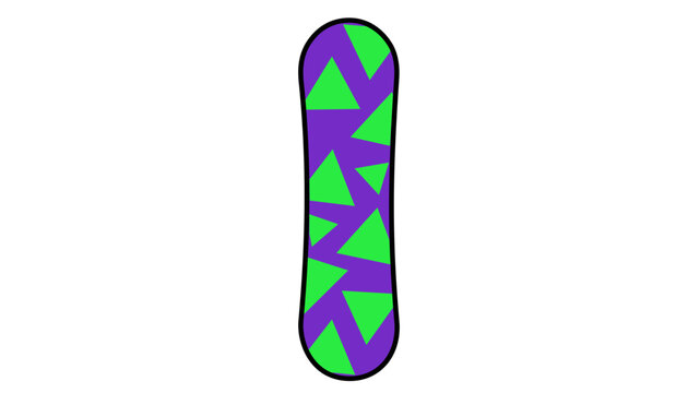 Creative colorful line vector icon of a snowboard deck with an editable stroke illustration, ideal for winter season sports branding and mountain activity graphic design project elements.