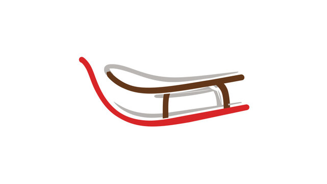 Vibrant traditional wooden sled vector icon with colorful line art design on white background, perfect for winter sports themes, holiday activities, and outdoor snowy fun illustration.