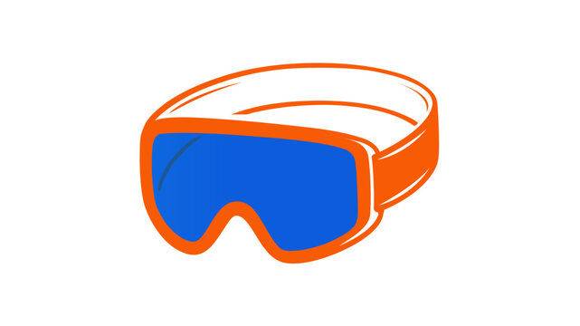 Modern winter snow goggles vector icon with bright colorful line art and minimalist design on white background, suitable for ski resorts, winter sports apparel, and active lifestyle illustration.