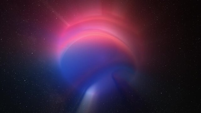 Abstract multicolor glow sphere with rays, science background. Bizzard planet structure in space, 4k