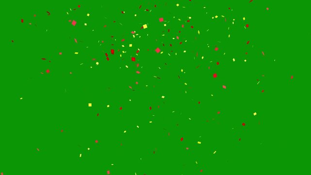 Gold confetti particles pack on green background with luma matte channel. Confetti explosion isolated for black friday sale, realistic golden falling confetti, festive holiday animation. 4k
