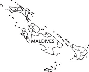 Fototapeta premium Simple black and white outline map of the maldives islands with administrative regions and text label