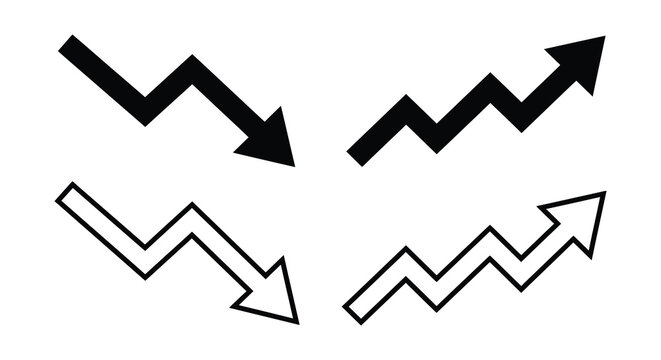 Arrow graph silhouettes depicting decline and growth silhouette