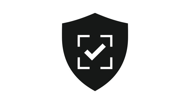 Shield with checkmark and focus brackets icon black silhouette