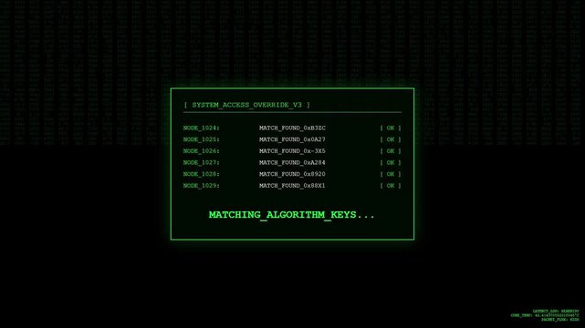 System Operational Log Digital Processing Interface with Green Scrolling Code and Secure Network Data Stream Animation.
