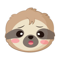 Obraz premium Cute Cartoon Sad Sloth Face Illustration - Worried Kawaii Animal Head with Downcast Expression and Blushing Cheeks
