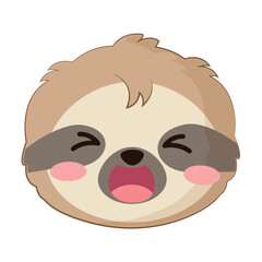 Obraz premium Cute Cartoon Sloth Face Emoji with Wide Open Mouth and Closed Eyes