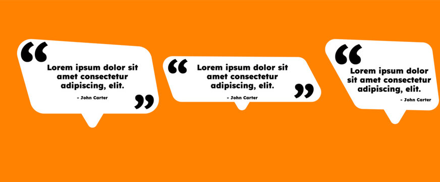 Rounded speech bubbles for quotes on orange background, collection of white testimonial boxes, decorative frames for sayings and reviews