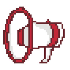 Fototapeta premium Red megaphone loudspeaker pixel art icon for announcement and alert