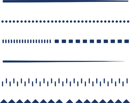 Collection of dark blue horizontal divider lines with various patterns, dots, and geometric shapes
