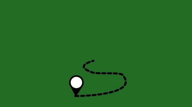 Minimal travel path animation, airplane following dotted line between pins green screen, points 1 a and 2 b, travel path airplane map 4k, seamless loop motion graphics for logistics tracking.