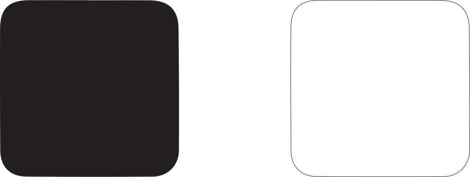 Square icon, symbol of stop, process completion, geometric shape and player interface element, vector icon in two styles: glyph and outline.