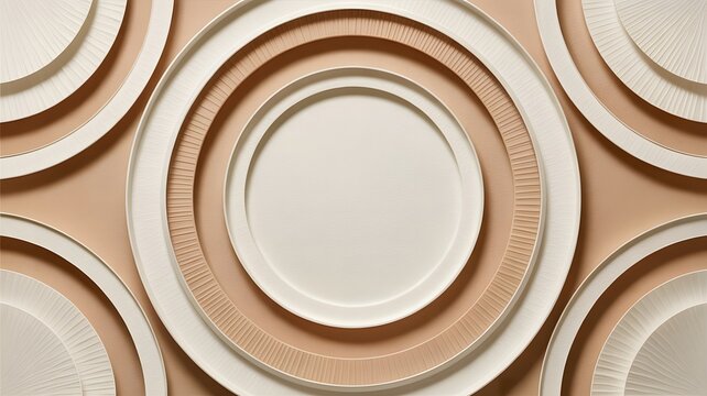 concentric circles pattern 3d render beige and brown textured wall background high-quality professional