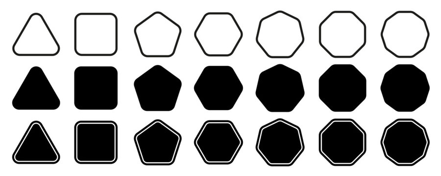 Geometric shapes with rounded corners from triangle to decagon