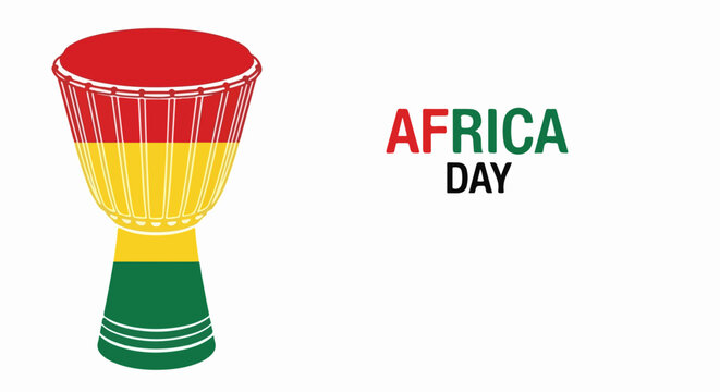 African drum vector illustration with Africa Day text, celebrating heritage and culture. for branding, packaging, banner, poster, website header, and social media design use