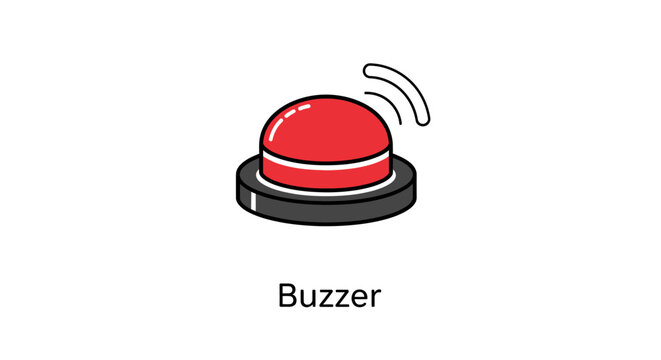 Red buzzer button icon. Emergency alarm, quiz game competition, or alert signal symbol.