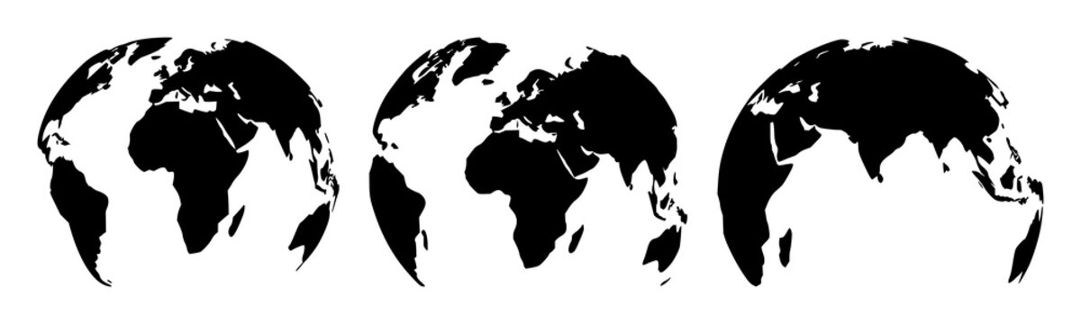 Global business world set with solid black icon featuring globe, network, connection with technology and communication
