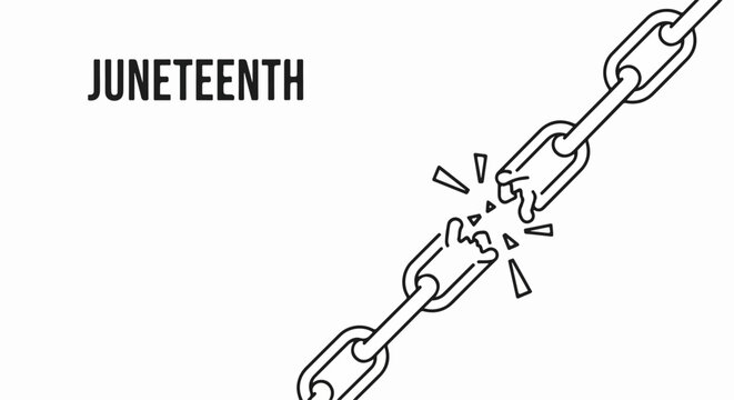 Juneteenth celebration vector illustration with broken chain symbolizing freedom and emancipation. Juneteenth commemorates end of slavery. Vector art for emancipation day.