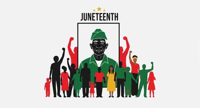 Juneteenth celebration with diverse people honoring history and freedom. Juneteenth represents emancipation and Black liberation. Juneteenth is a holiday for remembrance and unity.