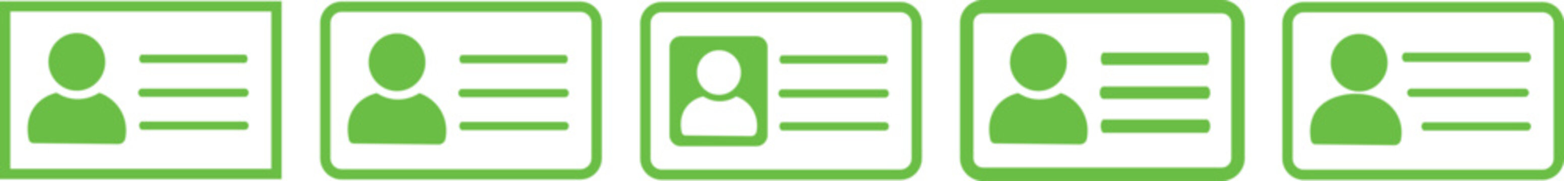 Green user id cards with people icons and lines for text in a row